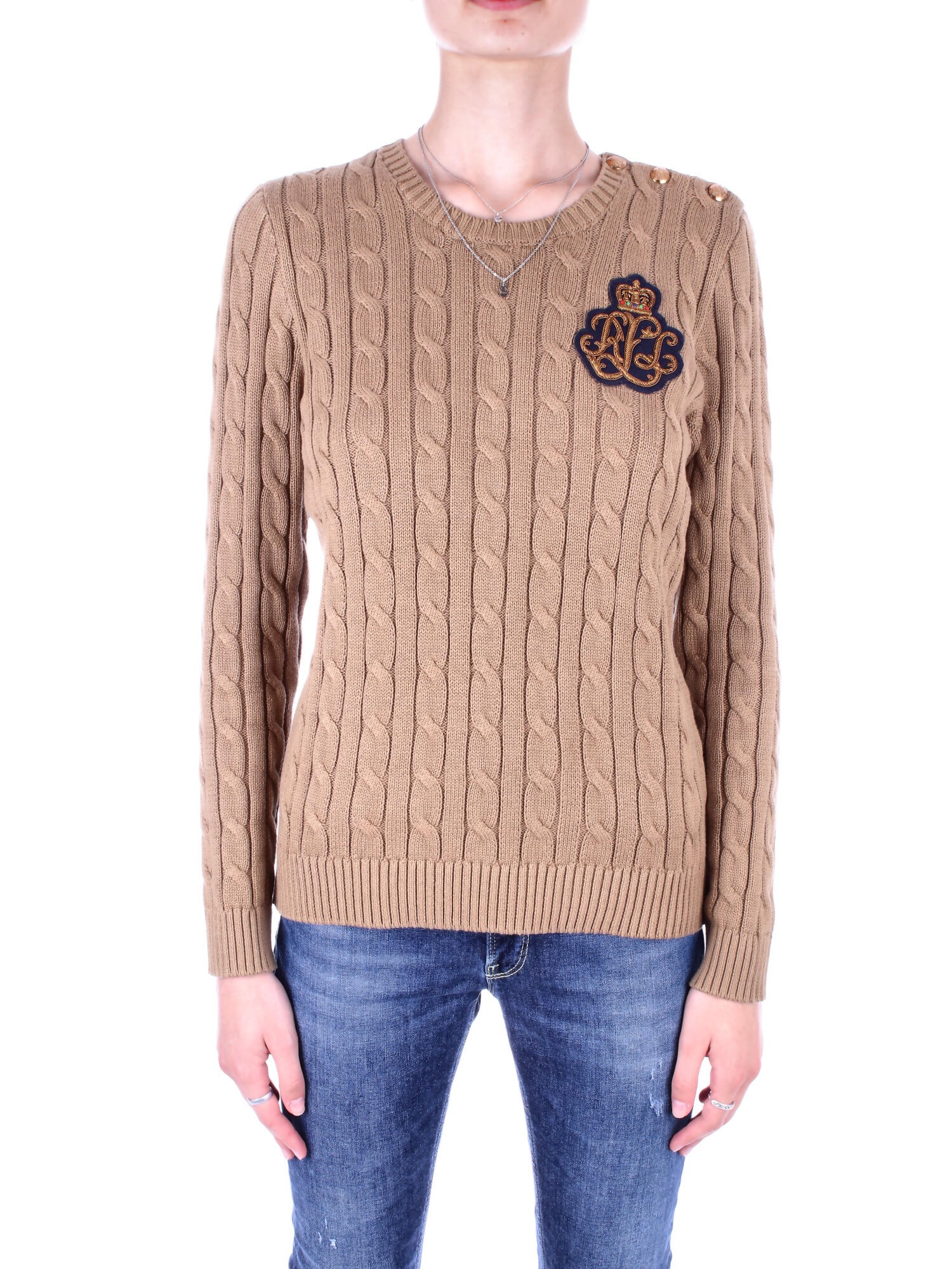 ralph lauren maglia donna montiva long sleeve, camel, female